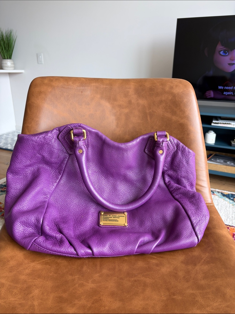 Marc by Marc Jacobs Classic Q Leather Satchel/Crossbody — Purple